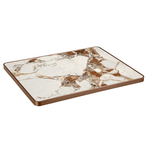 Indoor/Outdoor  Bold Clastic Breccia Capraia Sintered Stone Table Top, Protective Aluminum Border