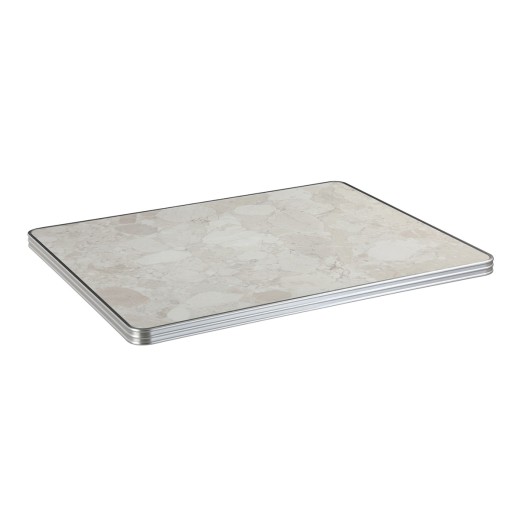 1 1/8" Indoor/Outdoor Breccia Sarda Limestone Look Sintered Stone  Table Top, Silver Aluminum Edge