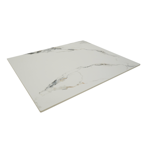 Marble White Sintered Stone Table Top in  "Smoky Ink " Design