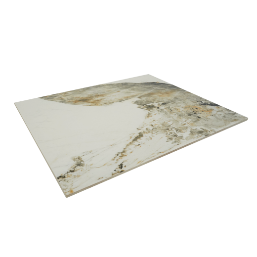 Marble White Sintered Stone Table Top in  "Messy Smear" Design