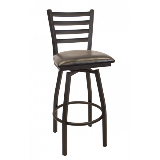 Black Metal Swivel Barstool w/ Ladder Back & Vinyl Seat