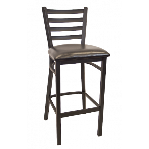 Black Metal Barstool w/ Ladder Back & Vinyl Seat