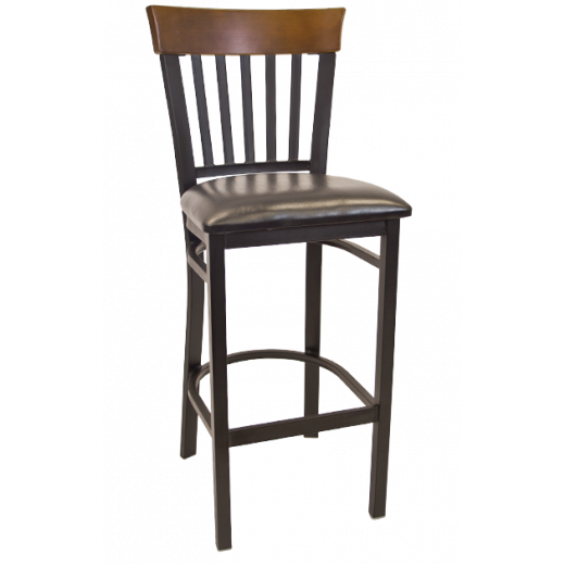 Vertical Slat Walnut Back & Vinyl Seat Metal Barstool 