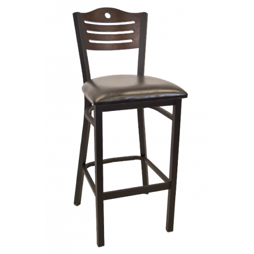 Circle & 3 Slats Back Vinyl  Seat Metal Barstool w/ Back in Walnut