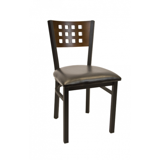 Lattice Back Vinyl Seat Metal Chair w/ Back in Walnut