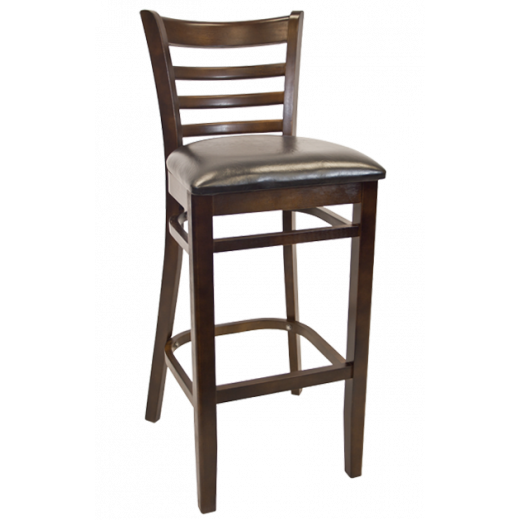 Vinyl Seat Beechwood Ladder Back Barstool w/ Walnut Frame