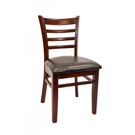 Vinyl Seat Beechwood Ladder Back Chair w/ Dark Mahogany Frame