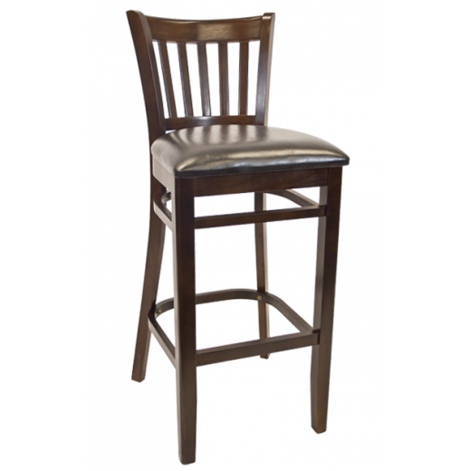 Walnut Frame and Vinyl Seat Beechwood Vertical Slat Side Barstool