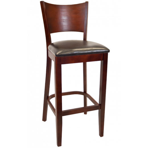 Dark Mahogany Frame and Beechwood Curve Plain Back Barstool w/ Vinyl Seat