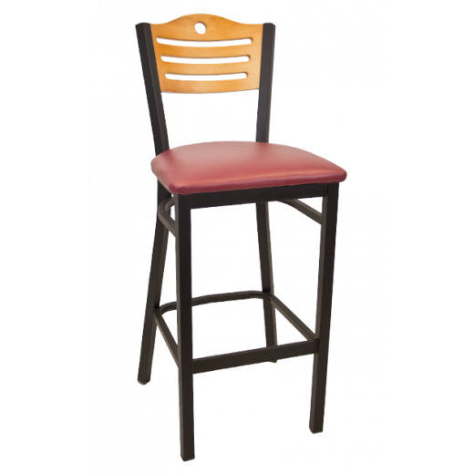Circle & 3 Slats Back Vinyl Seat Metal Barstool w/ Back in Gold Oak