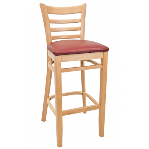 Vinyl Seat Beechwood Ladder Back Barstool w/ Natural Frame