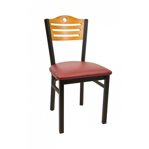 Circle & 3 Slats Back Vinyl Seat Metal Chair w/ Back & Seat in Gold Oak