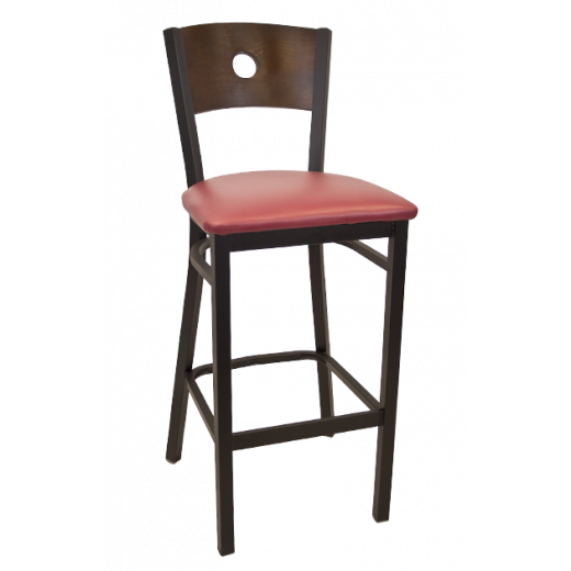 Circle in Back Vinyl Seat Metal Barstool w/ Back in Walnut