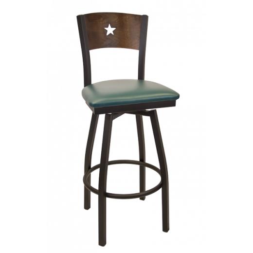 Star Back Vinyl Seat Metal Swivel Barstool w/ Back in Walnut
