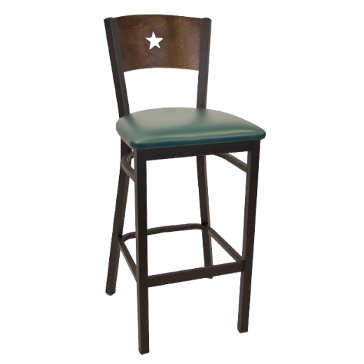 Star Back Vinyl Seat Metal Barstool w/ Back in Walnut