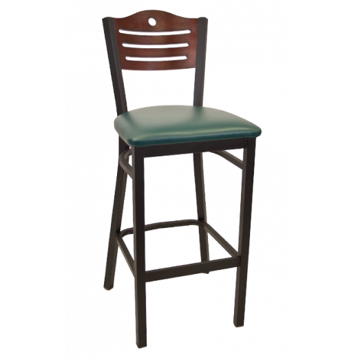 Circle & 3 Slats Back Vinyl Seat Metal Barstool w/ Back in Dark Mahogany