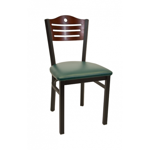Circle & 3 Slats Back Wooden Seat Metal Chair w/ Back in Dark Mahogany