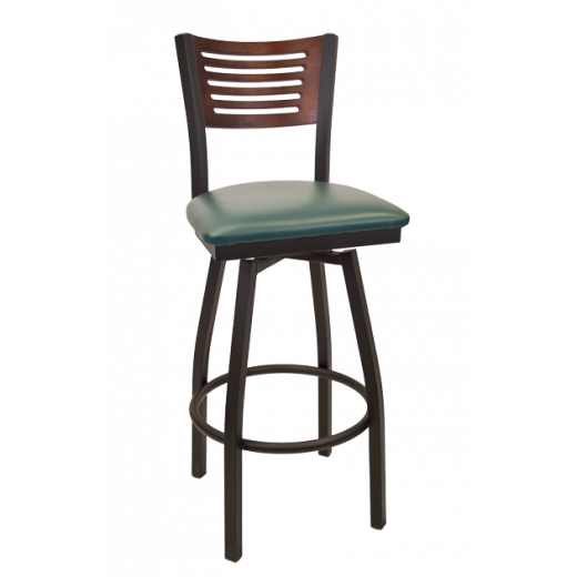 5 Slats Back Vinyl Seat Metal Swivel Barstool w/ Back in Dark Mahogany