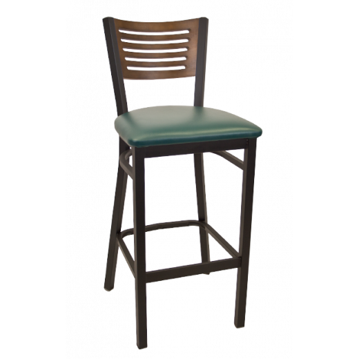 5 Slats Back Vinyl Seat Metal Barstool w/ Back in Walnut