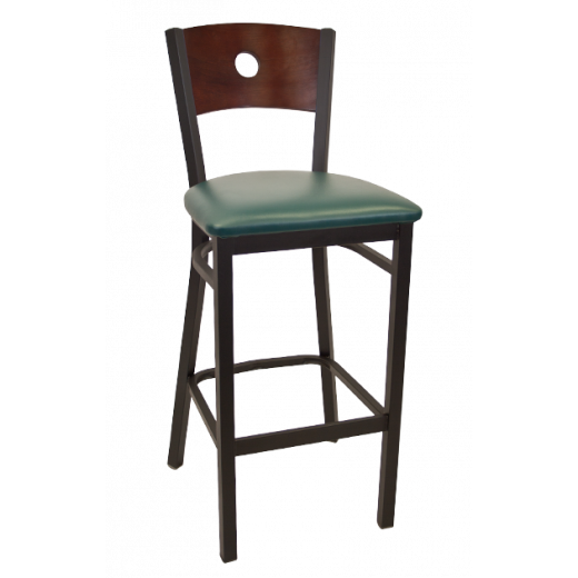 Circle in Back Vinyl Seat Metal Barstool w/ Back in Dark Mahogany