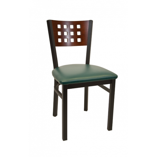 Lattice Back Vinyl Seat Metal Chair w/ Back in Dark Mahogany