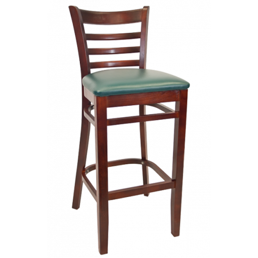 Vinyl Seat Beechwood Ladder Back Barstool w/ Dark Mahogany Frame