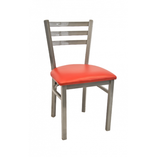 Gray Metal Chair w/  Ladder Back & Vinyl Seat  