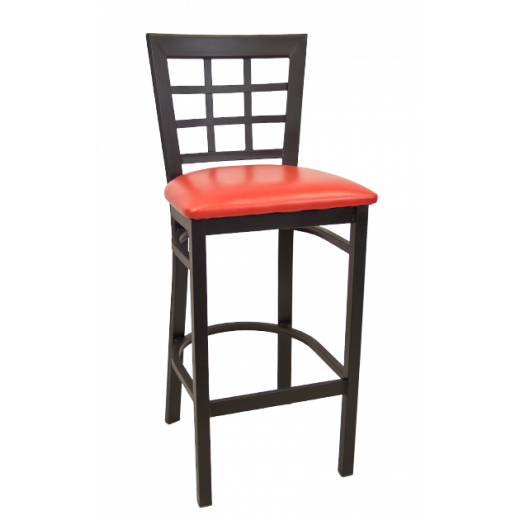 Black Metal Barstool w/ Window Back & Vinyl Seat