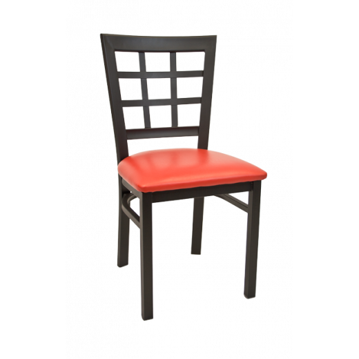 Black Metal Chair w/ Window Back & Vinyl Seat