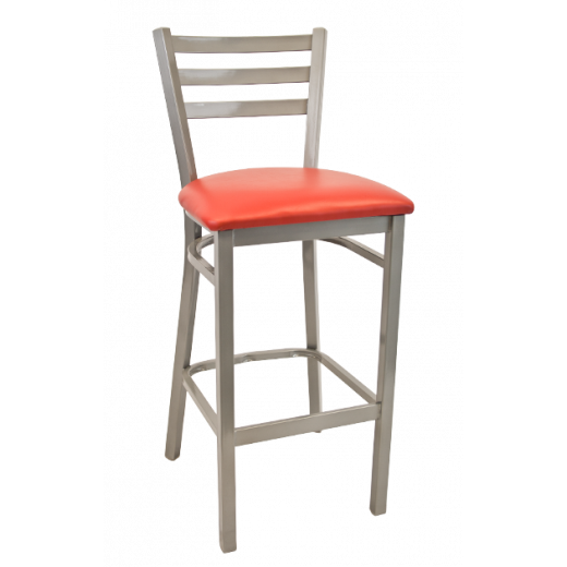 Gray Metal Barstool w/  Ladder Back & Vinyl Seat  
