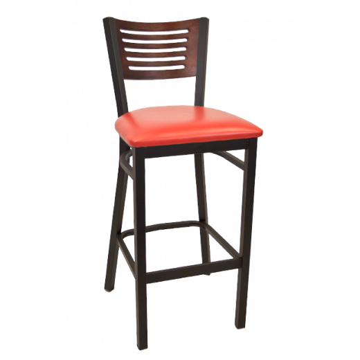 5 Slats Back Vinyl Seat Metal Swivel Barstool w/ Back in Dark Mahogany