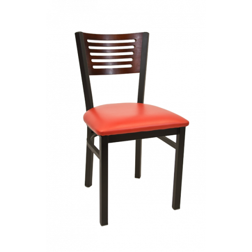 5 Slats Back Vinyl Seat Metal Chair w/ Back in Dark Mahogany