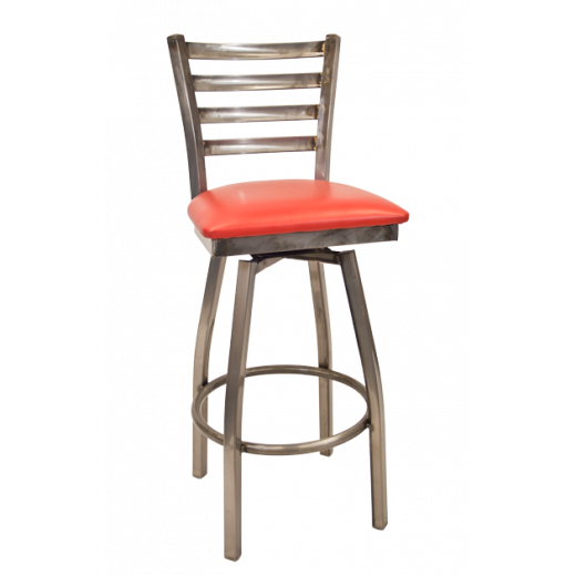 Ladder Back Clear Coated Swivel Barstool w/ Vinyl Seat