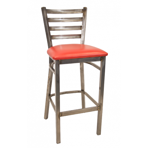 Ladder Back Clear Coated Barstool w/ Vinyl Seat
