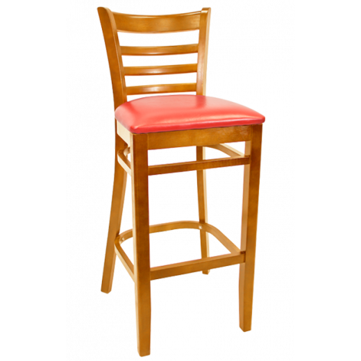 Vinyl Seat Beechwood Ladder Back Barstool w/ Cherry Frame