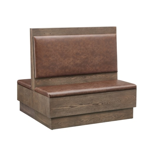 47"L x 46"H Rustic Country Double Booth with Brown Vinyl Upholstery and Walnut Veneer Base