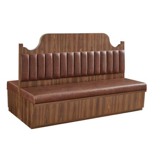 72" x 46"H Country-Style Walnut Veneer Double Booth with Scalloped Top and Brown Channel-Stitched Vinyl