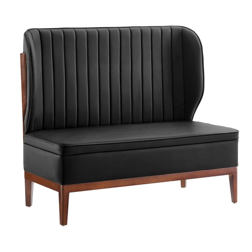 47" x 46"H Mid-Century Modern Upholsterd Single Booth with Veneer Walnut Frame and Channel-Tufted Backrest