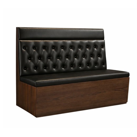 60"L x 42"H Single Booth with Extended Button Tufted Backrest, Black Vinyl Seat, and Walnut Veneer Frame 