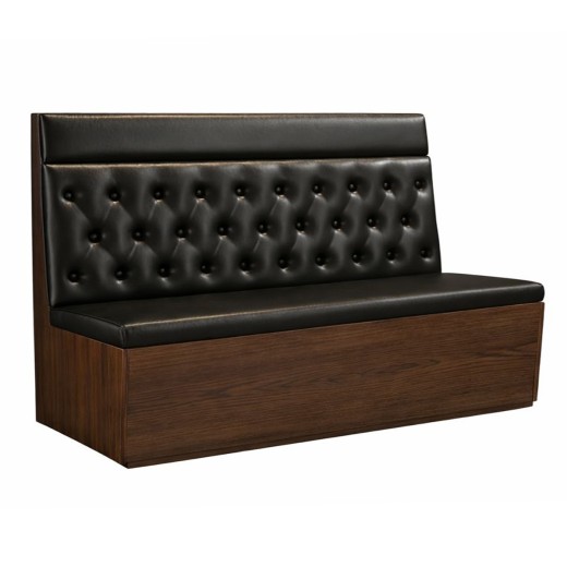 72"L x 42"H Single Booth with Extended Button Tufted Backrest, Black Vinyl Seat, and Walnut Veneer Frame 