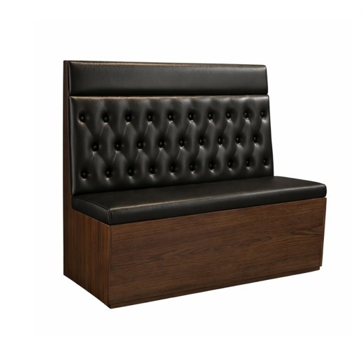 48"L x 42"H Single Booth with Extended Button Tufted Backrest, Black Vinyl Seat, and Walnut Veneer Frame 