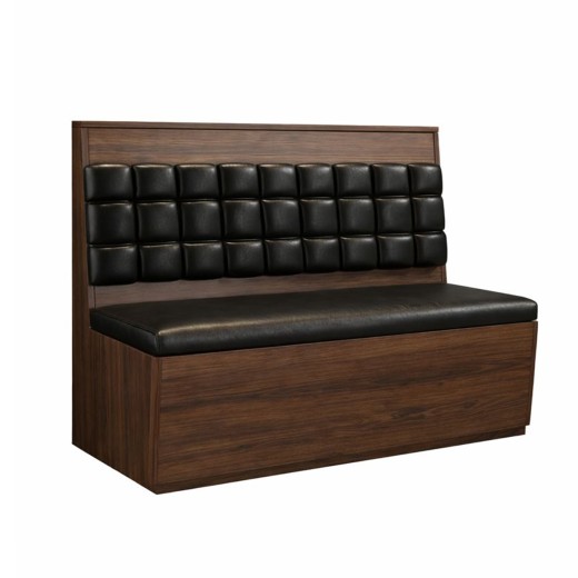 60"L x 42"H Classic Single Booth with Square Tufted Back and Black Padded Vinyl Seat, Veneer Base
