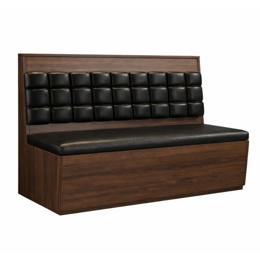 72"L x 42"H Classic Single Booth with Square Tufted Back and Black Padded Vinyl Seat, Veneer Base