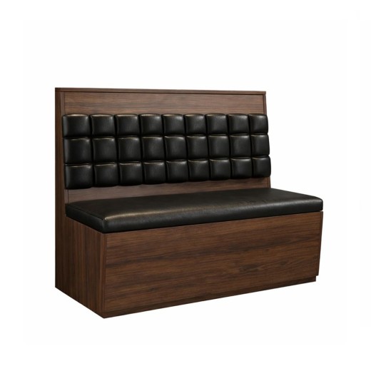 48"L x 42"H Classic Single Booth with Square Tufted Back and Black Padded Vinyl Seat, Veneer Base