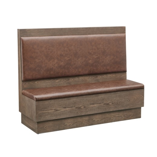 60"L x 46"H Rustic Country Single Booth with Brown Vinyl Upholstery and Walnut Veneer Base