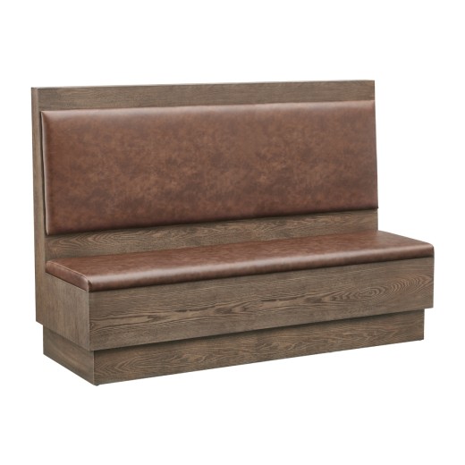 72"L x 46"H Rustic Country Single Booth with Brown Vinyl Upholstery and Walnut Veneer Base