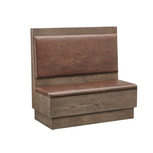 47"L x 46"H Rustic Country Single Booth with Brown Vinyl Upholstery and Walnut Veneer Base