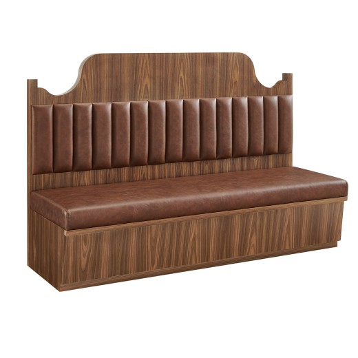 72" x 46"H Country-Style Walnut Veneer Single Booth with Scalloped Top and Brown Channel-Stitched Vinyl