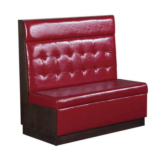 46"H, Red Vinyl Single Booth w/Button Tufted Back and Veneer Wood Frame