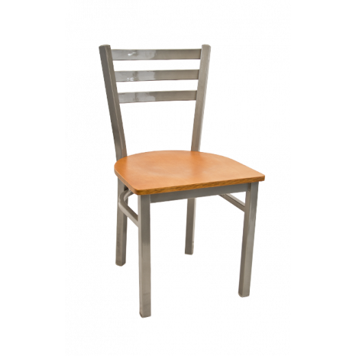 Gray Metal Chair w/  Ladder Back & Veneer Seat  